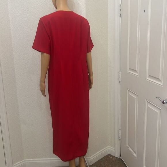 Mosaic Red Dress Sz 14 Embroidered Scoop Neck Short Sleeve Lined - Picture 6 of 12